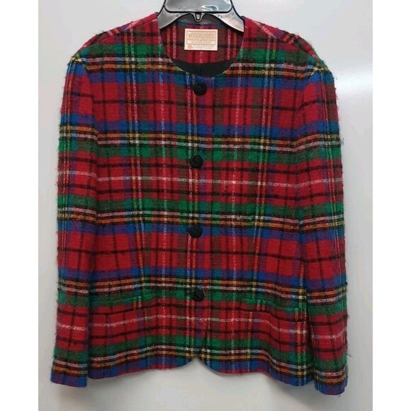 Vtg Pendleton Wool Blazer 8 Tartan Plaid Christmas Red Green Blue - Picture 1 of 7